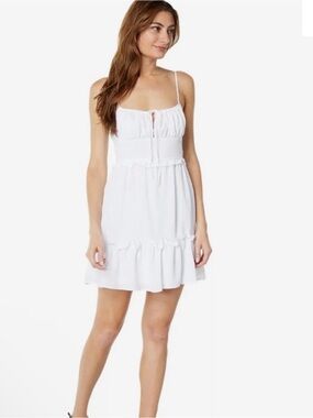 NWT BCBGeneration White Smocked Tie-Front Ruffle Mini Dress